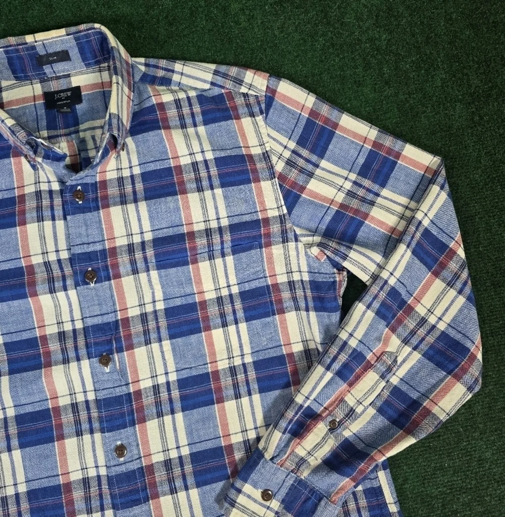 J. Crew | 100% Hand Spun Cotton Slim Fit Plaid Flannel Button Down Mens Shirt